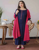 WOOL MAREENA 3PC EMBROIDERED DRESS EMBROIDERED SHAWL D-297