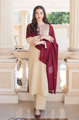 WOOL MAREENA 3PC EMBROIDERED DRESS EMBROIDERED SHAWL D-329