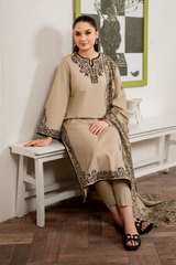 3pc KHADDAR Embroidered UnStiched Dress With Printed Wool Shawl D-123
